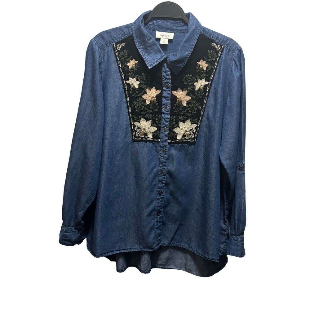 Style & Co Roll Tab Sleeve Shirt Size L